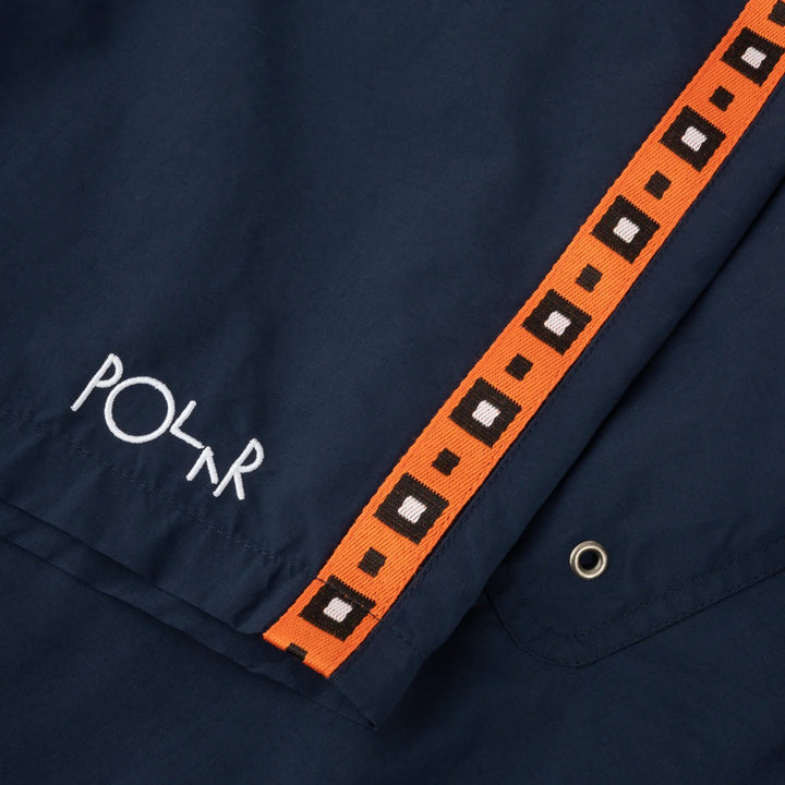 Polar Skate Co. SWIM SHORTS | SQUARE STRIPE - NAVY / ORANGE