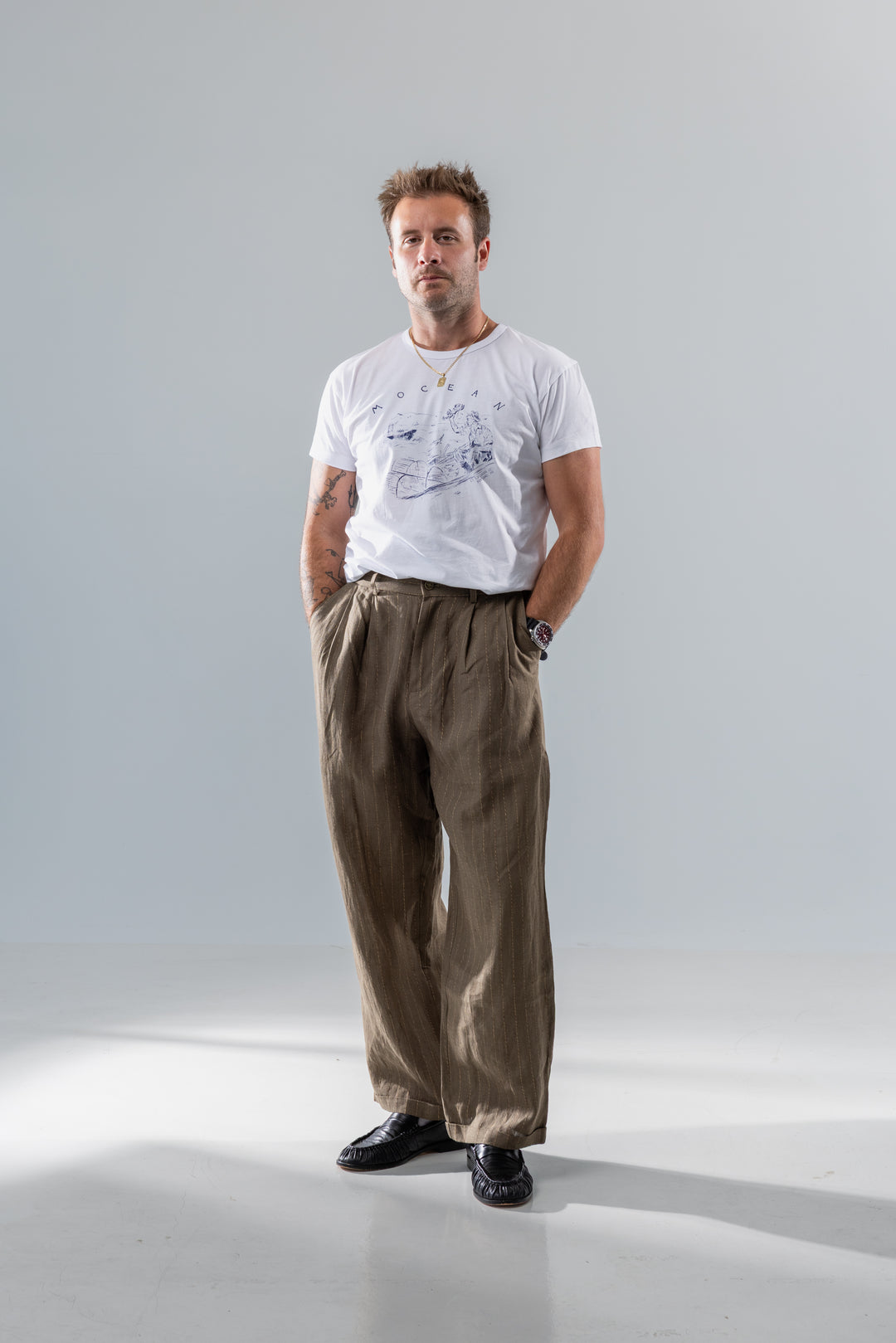 Speakeasy Striped Linen Pants Olive