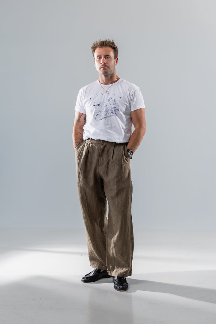 Speakeasy Striped Linen Pants Olive