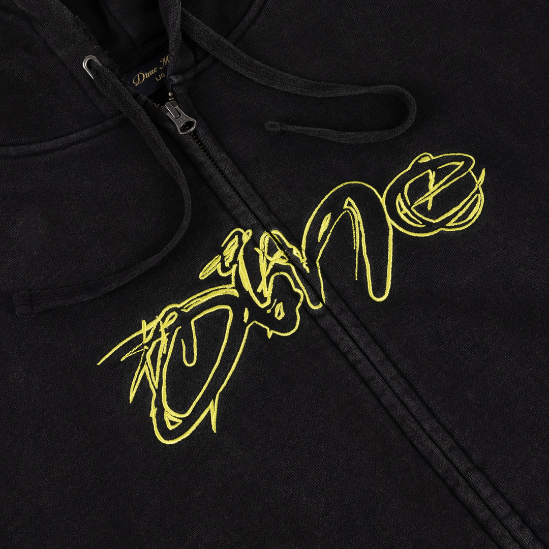 Dime Distressed Terry Zip Hoodie Acid Black