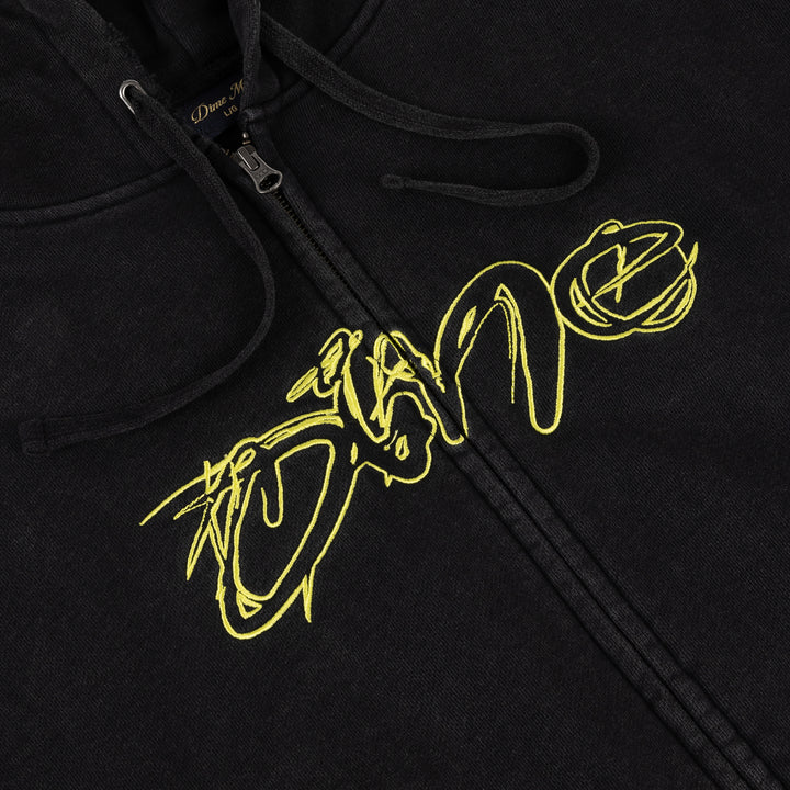 Dime Distressed Terry Zip Hoodie Acid Black