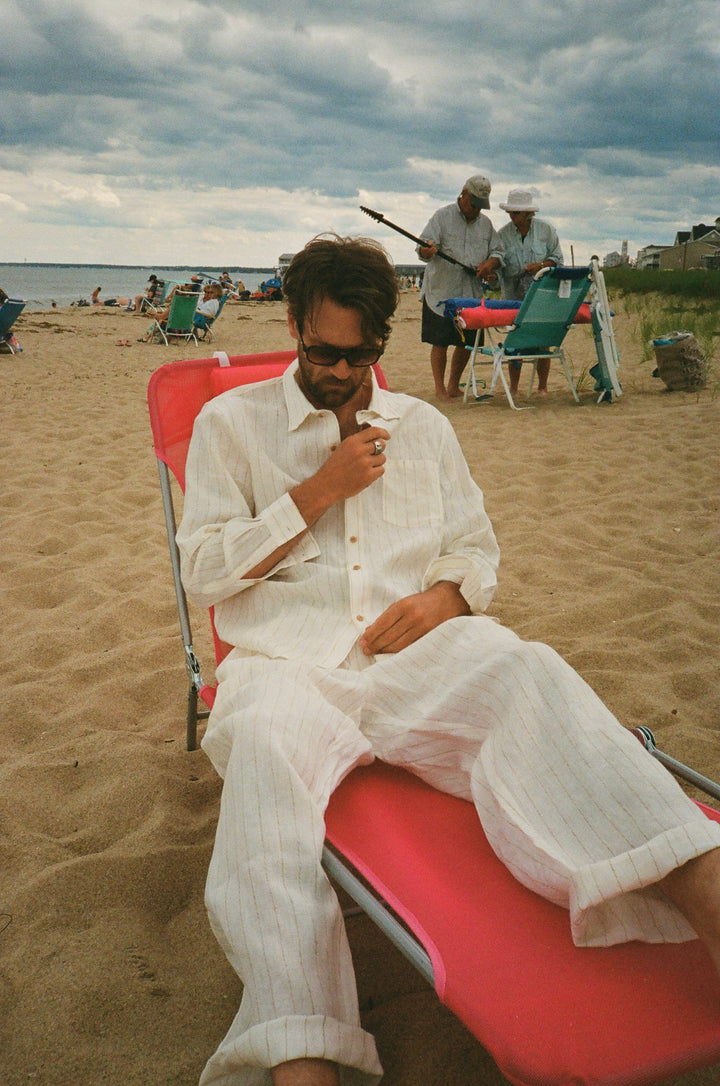 Speakeasy Striped Linen Pants Beige