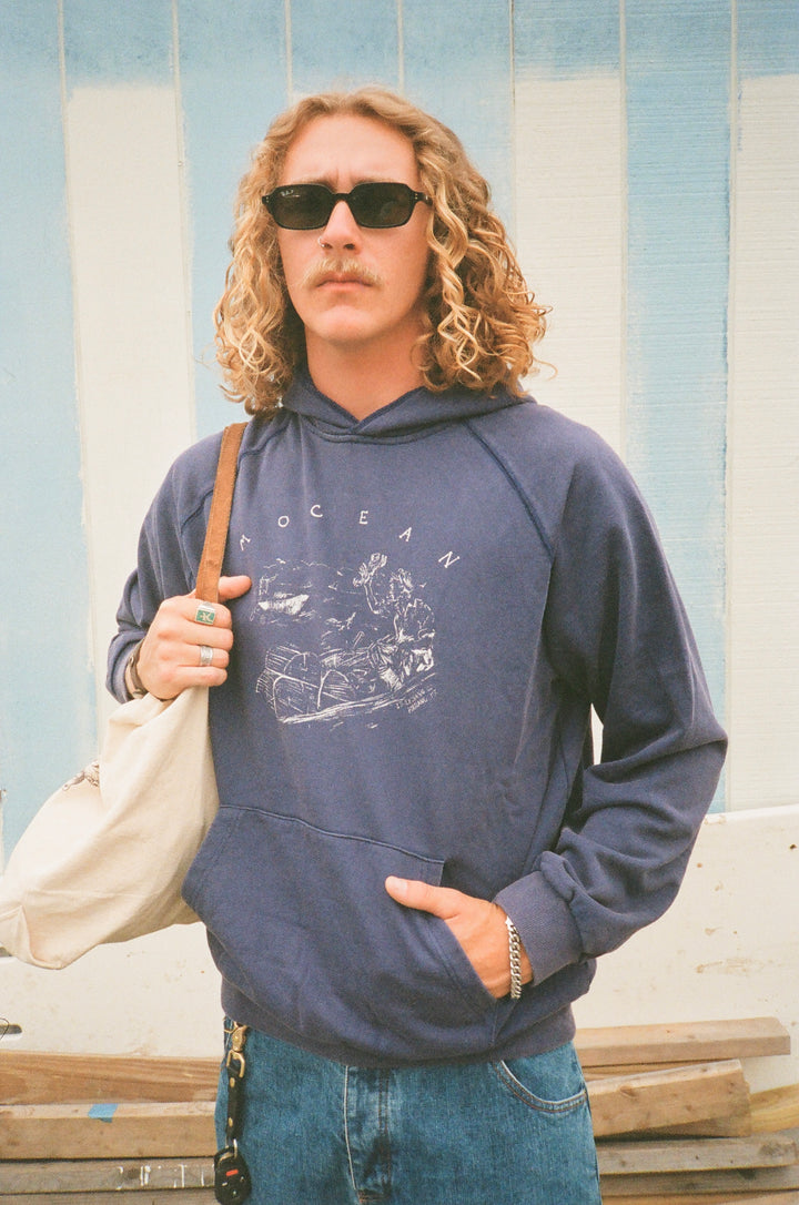 1930s Lobster Hoodie Washed Blue