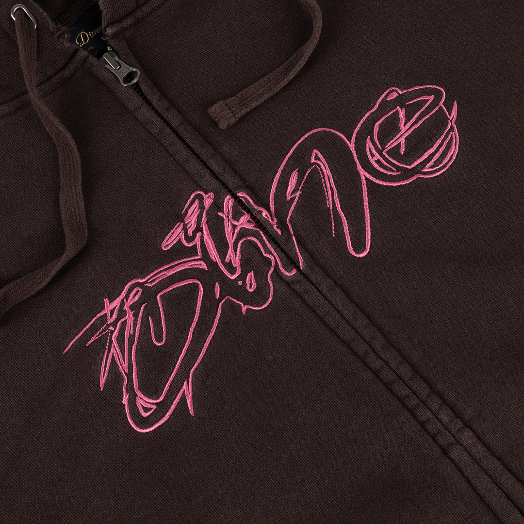 Dime Distressed Terry Zip Hoodie Acid Brown