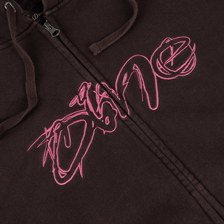 Dime Distressed Terry Zip Hoodie Acid Brown