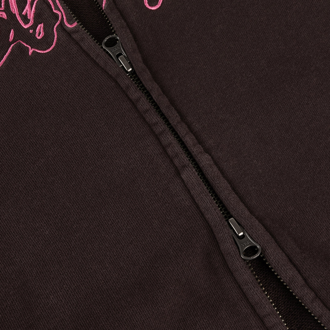Dime Distressed Terry Zip Hoodie Acid Brown