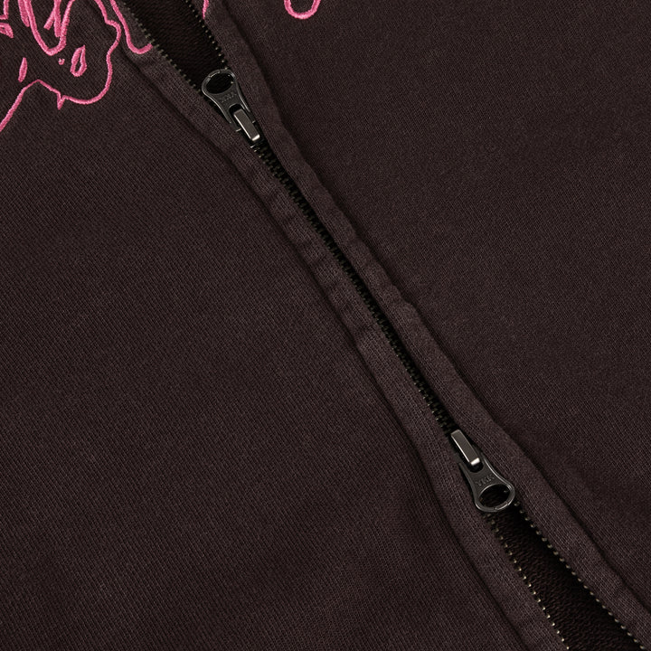 Dime Distressed Terry Zip Hoodie Acid Brown