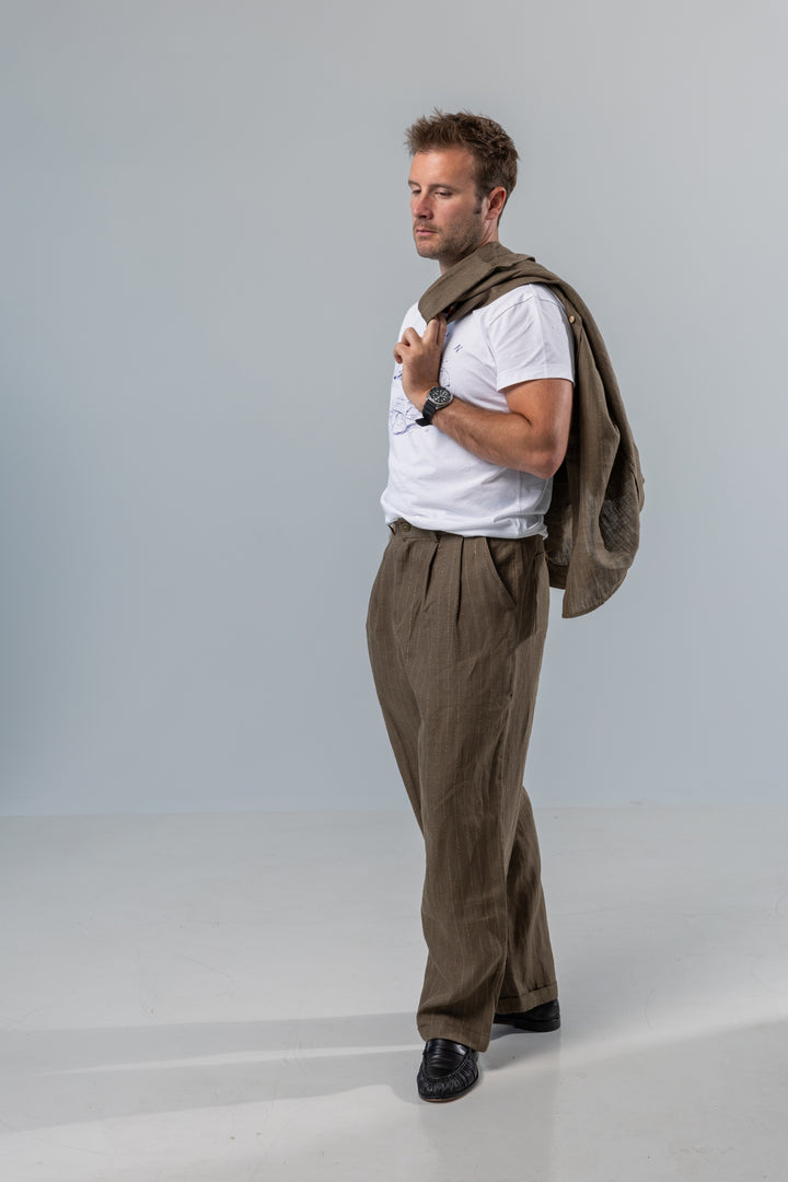 Speakeasy Striped Linen Pants Olive