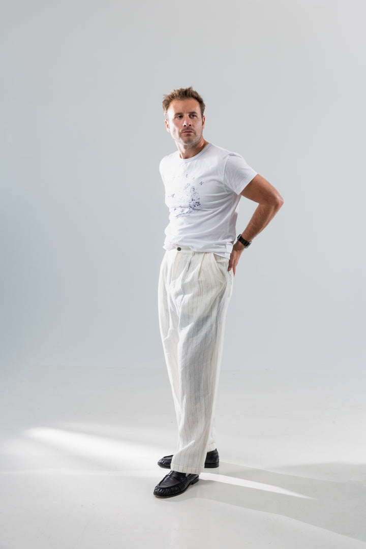 Speakeasy Striped Linen Pants Beige
