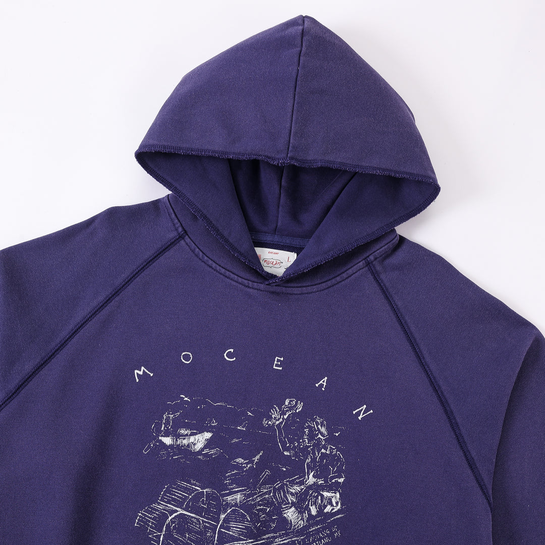 1930s Lobster Hoodie Washed Blue
