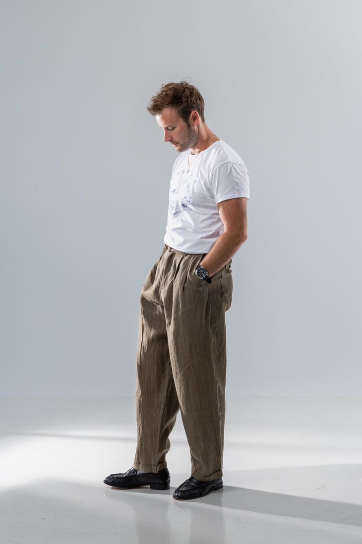 Speakeasy Striped Linen Pants Olive