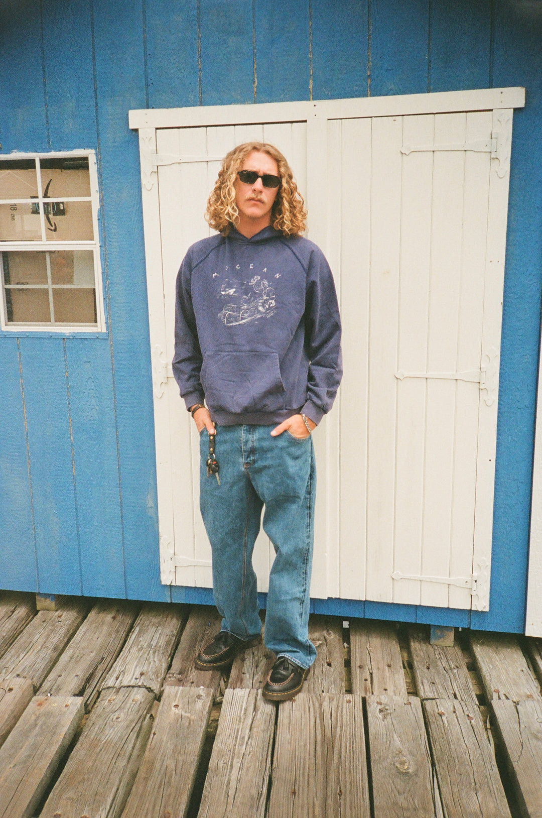 1930s Lobster Hoodie Washed Blue