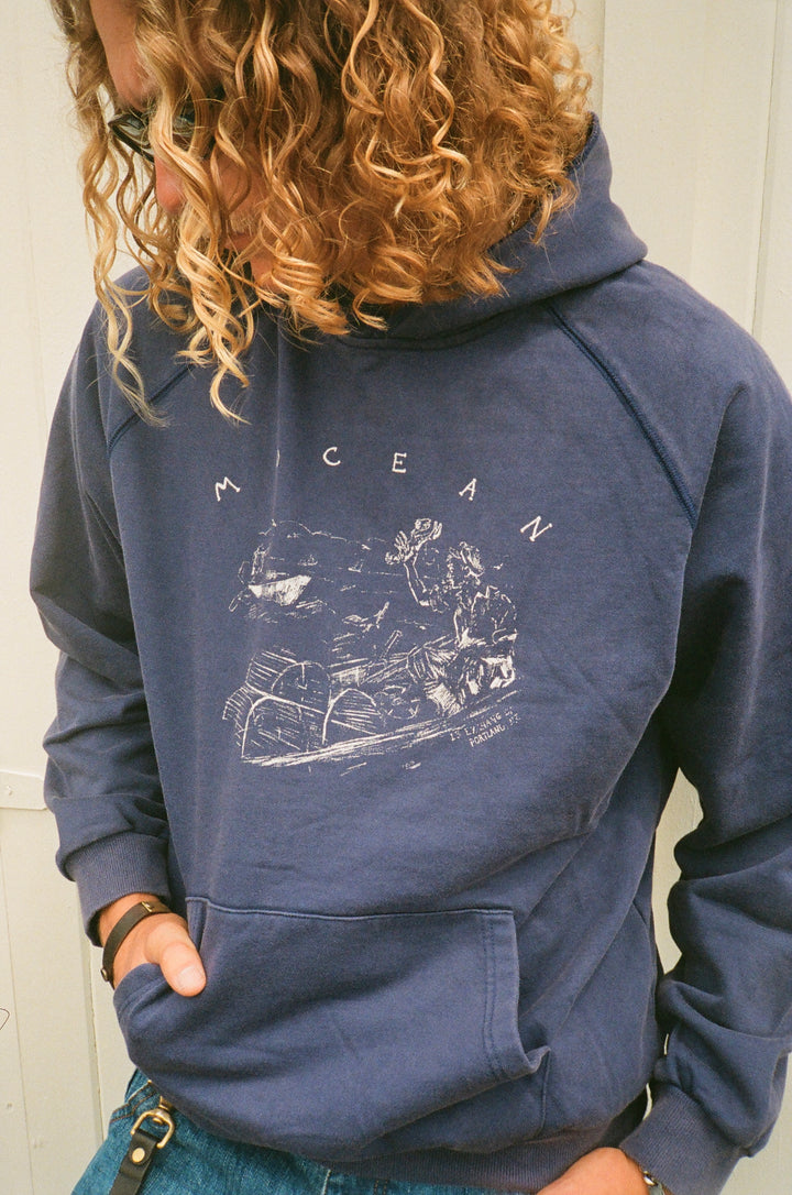 1930s Lobster Hoodie Washed Blue