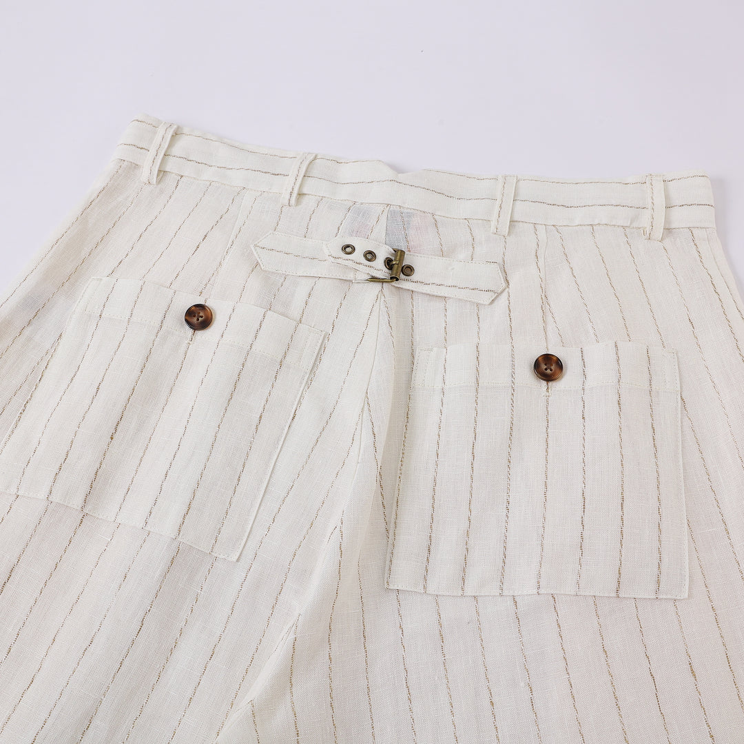 Speakeasy Striped Linen Pants Beige