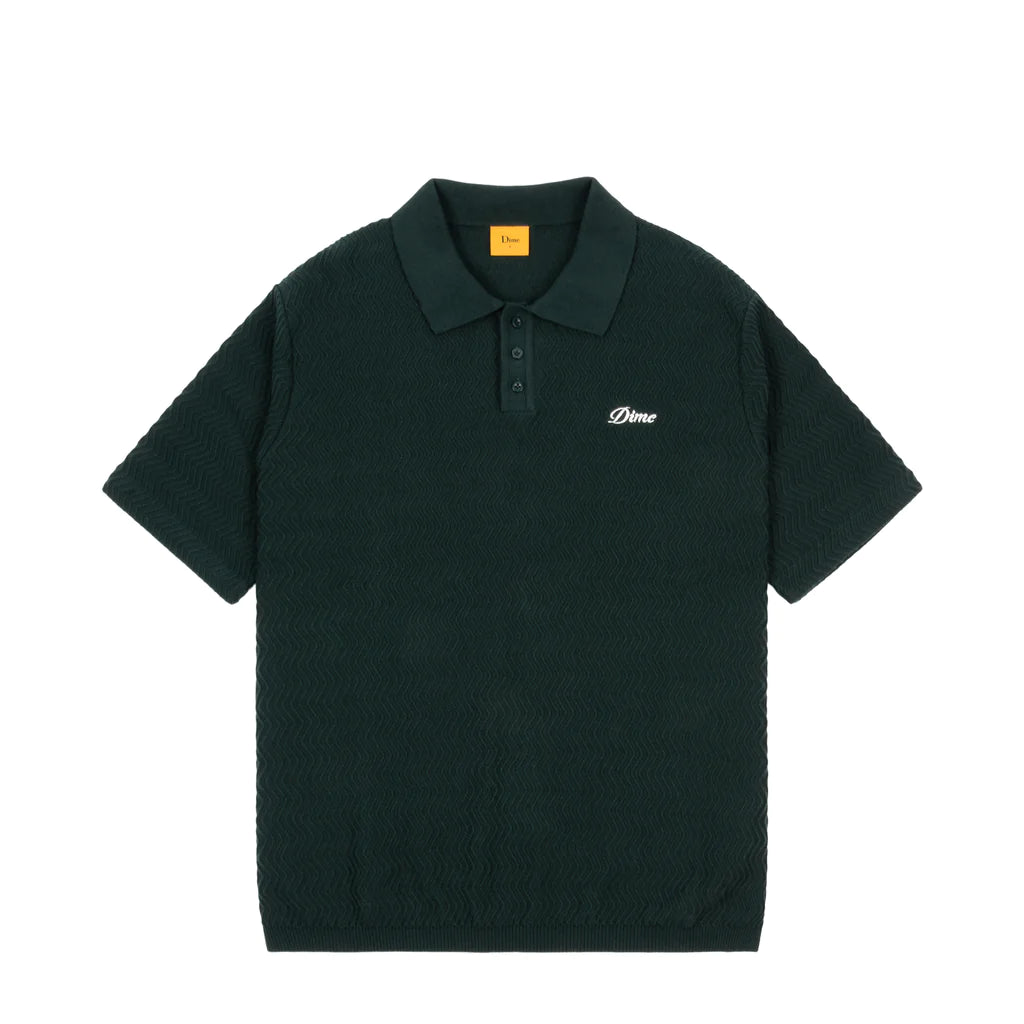 Dime Wave Cable Knit Polo Forest