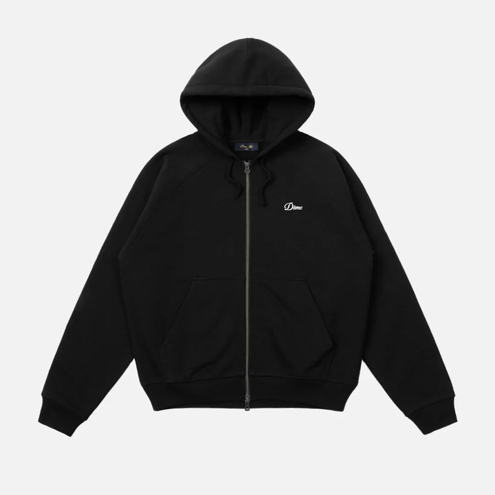 Dime Cursive Small Logo Zip Hoodie Black