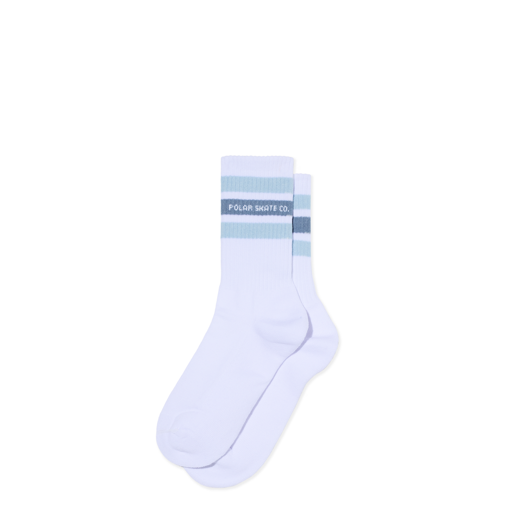 Polar Skate Co. RIB SOCKS | FAT STRIPE - White/Light Blue