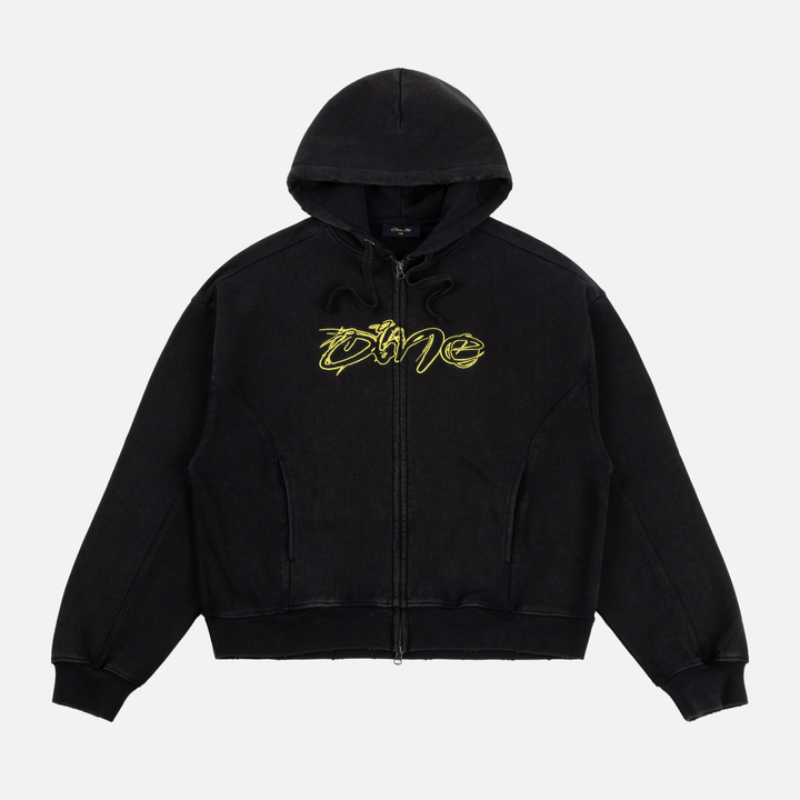Dime Distressed Terry Zip Hoodie Acid Black
