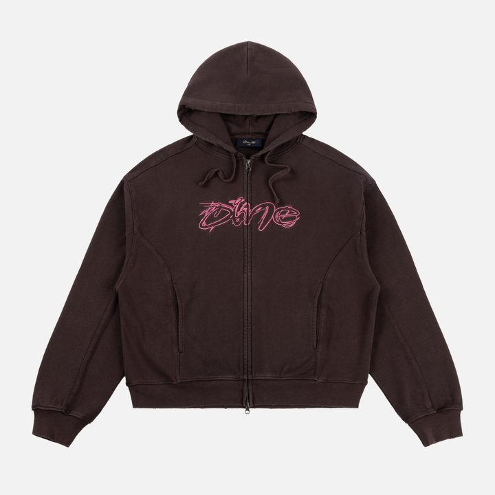 Dime Distressed Terry Zip Hoodie Acid Brown