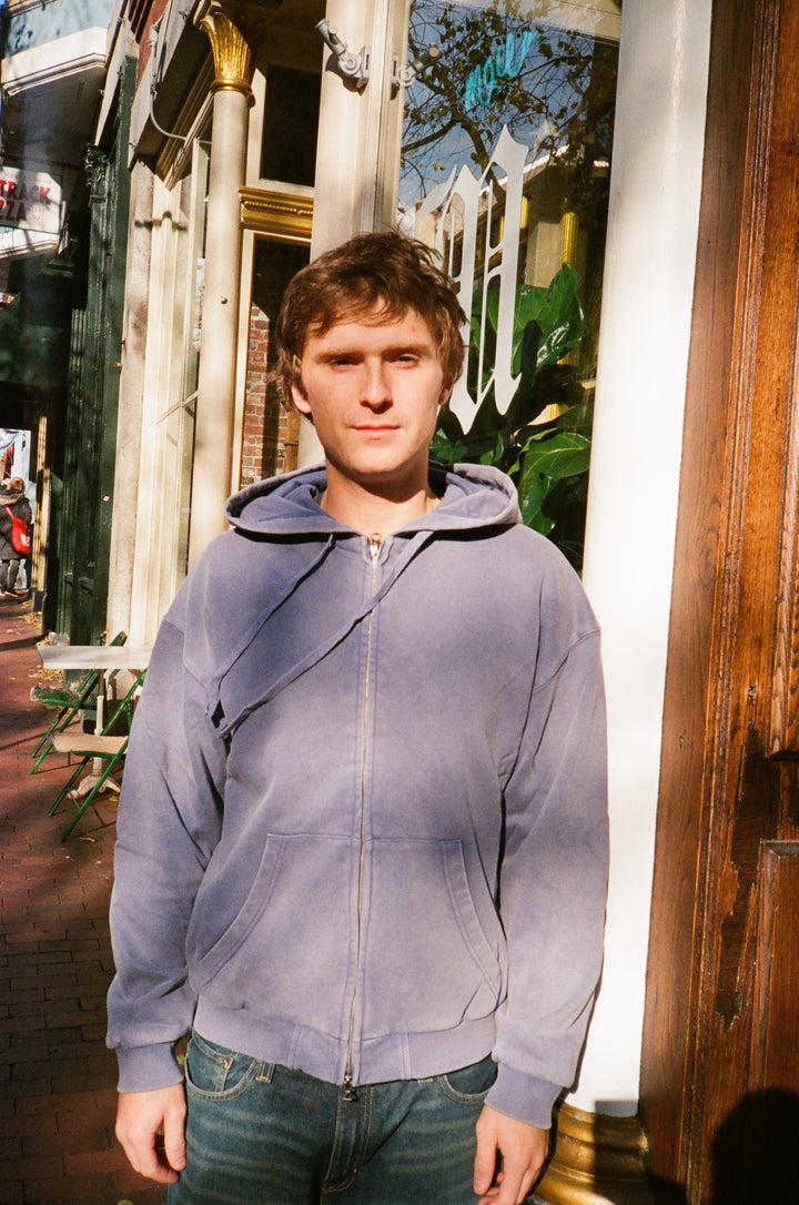 Thermal Lined Stone Washed Blue Hoodie