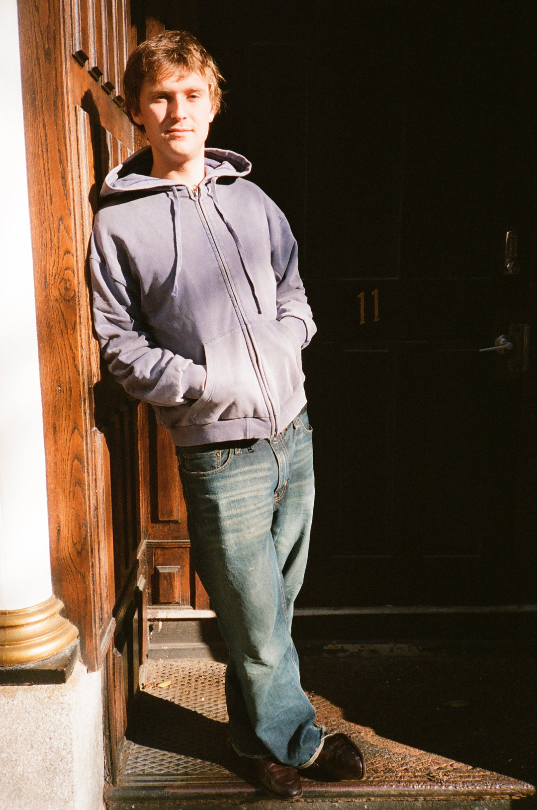 Thermal Lined Stone Washed Blue Hoodie