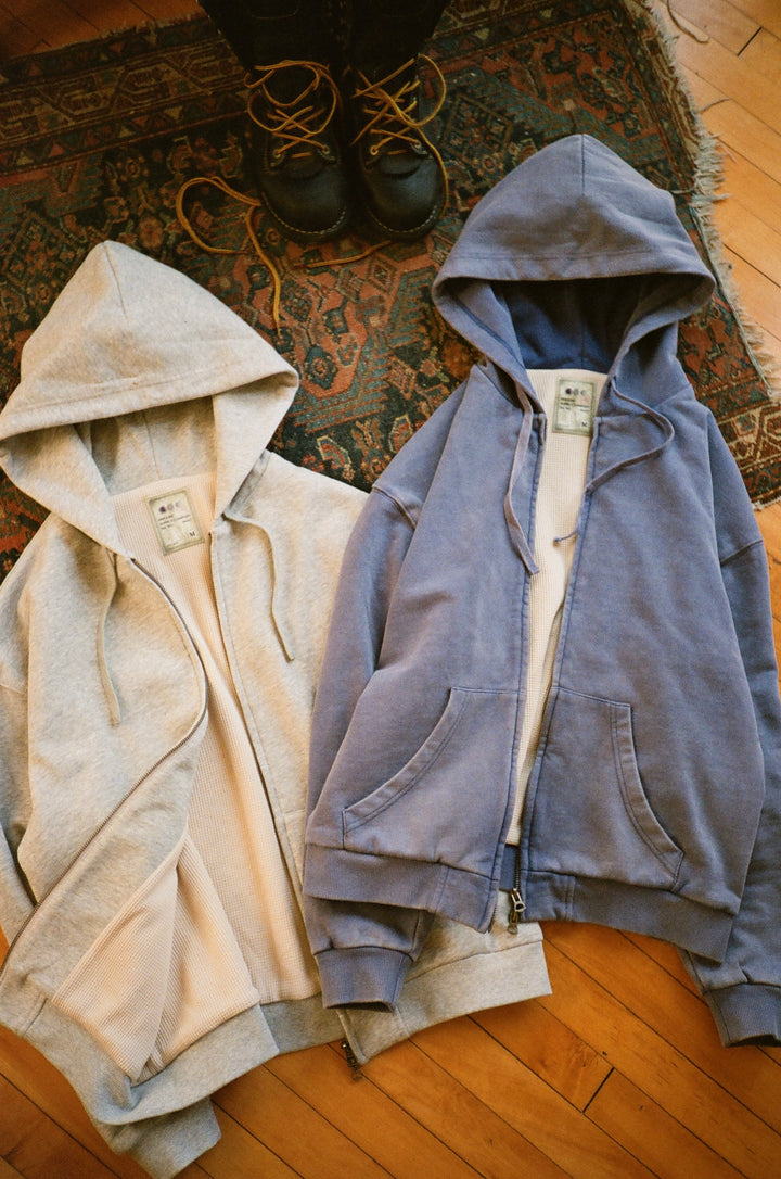Thermal Lined Stone Washed Blue Hoodie