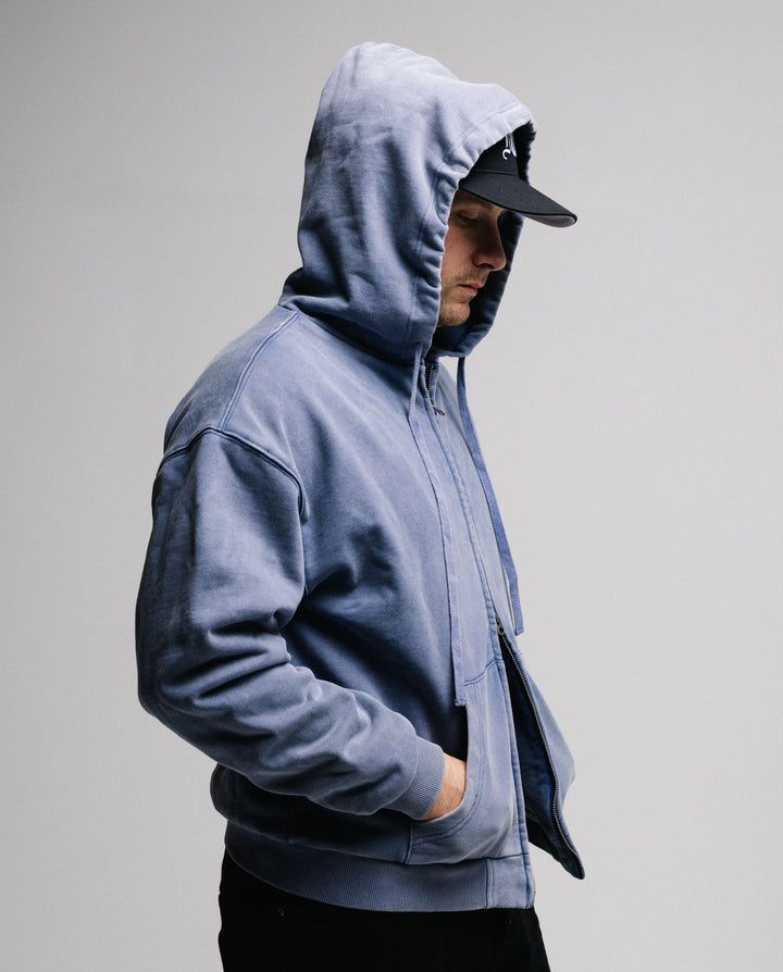 Thermal Lined Stone Washed Blue Hoodie
