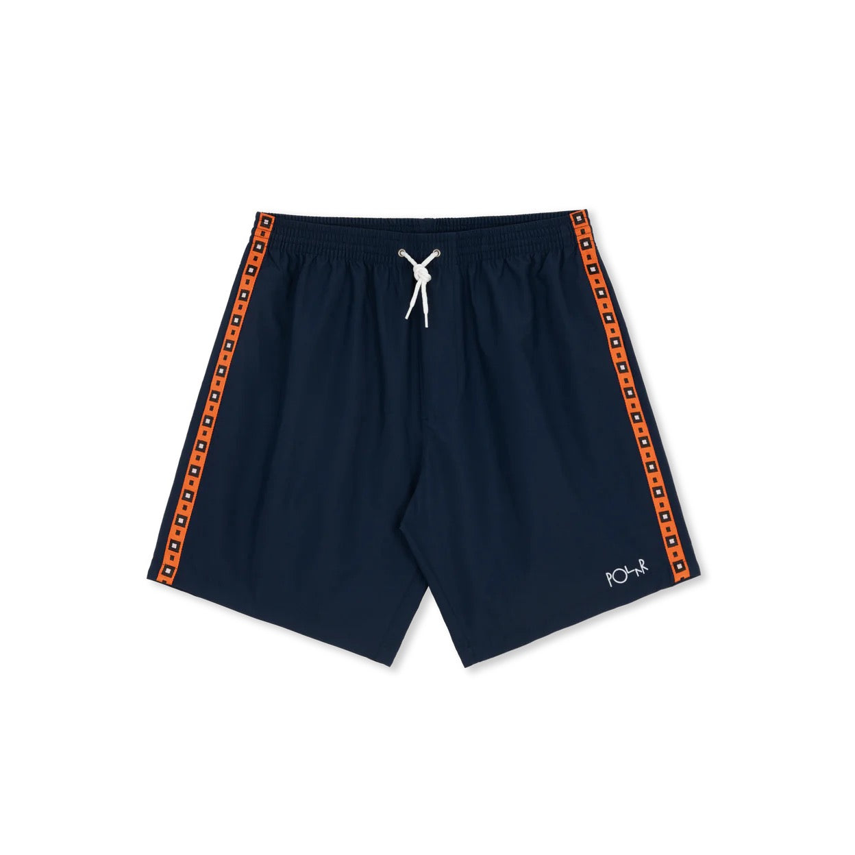 Polar Skate Co. SWIM SHORTS | SQUARE STRIPE - NAVY / ORANGE