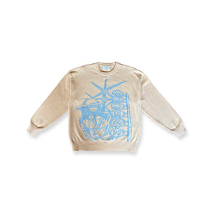 Mocean Cowgirl Woven Sweater in Beige and Baby Blue